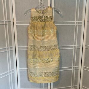 Kay Unger Yellow and Gold Sequin and Lace Dress Size 2